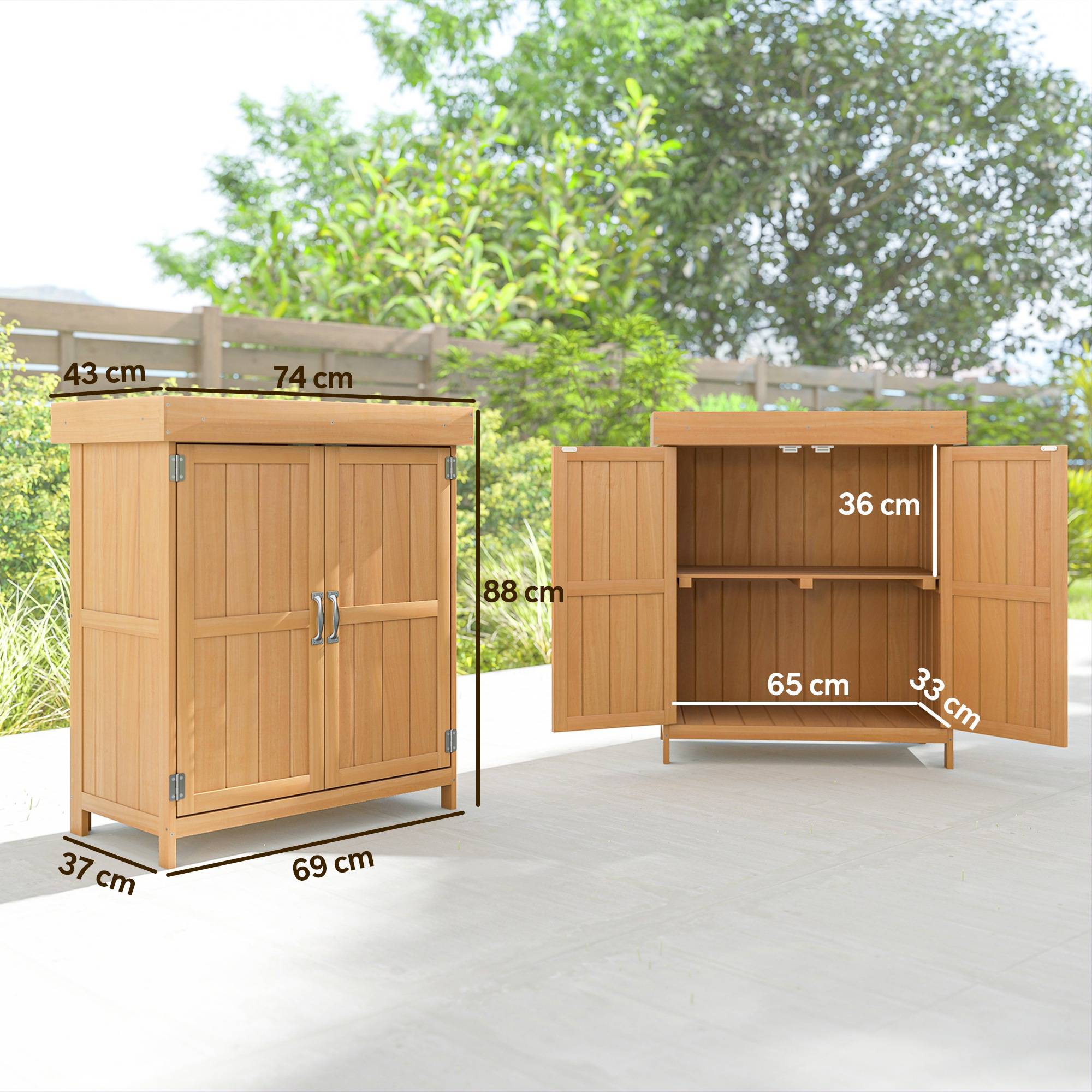 Outsunny - Armoire de Jardin Double Porte étagère toit bitumé relevable 74x43x88cm Bois Massif Sapin - Outsunny - Image 3