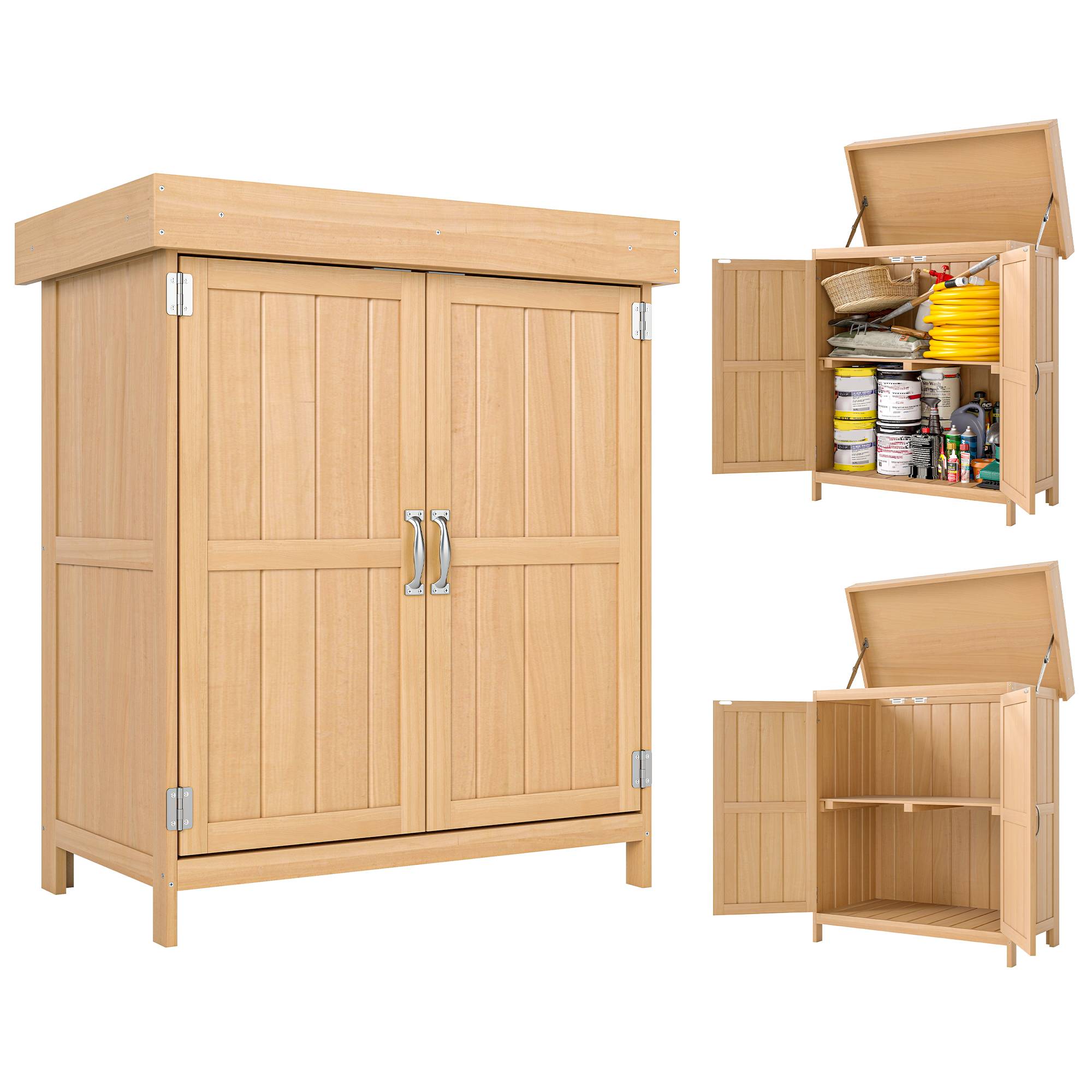 Outsunny - Armoire de Jardin Double Porte étagère toit bitumé relevable 74x43x88cm Bois Massif Sapin - Outsunny - Image 1