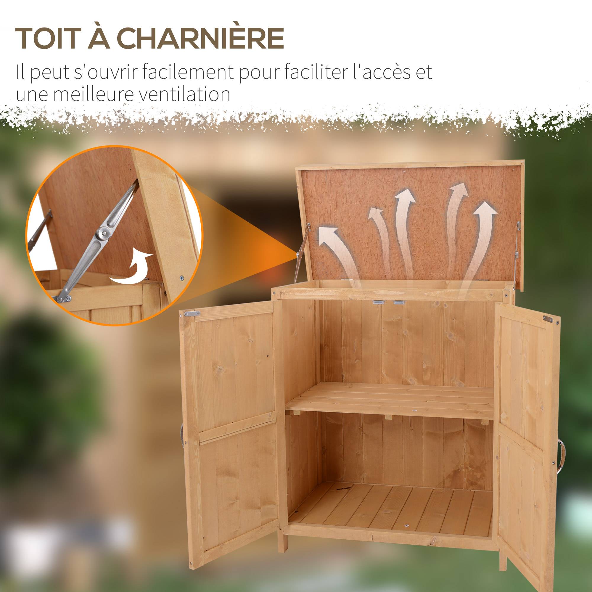 Outsunny - Armoire de Jardin Double Porte étagère toit bitumé relevable 74x43x88cm Bois Massif Sapin - Outsunny - Image 5