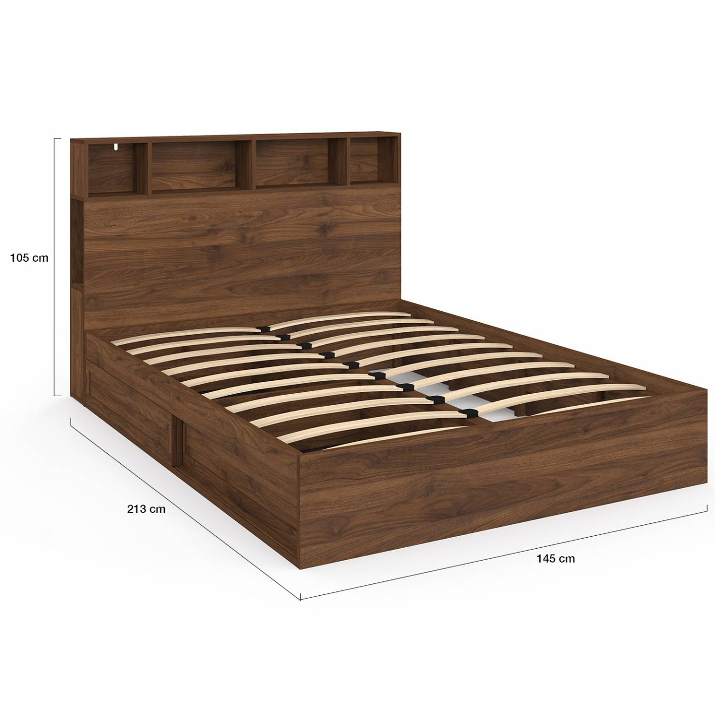 IDMARKET - Lit double CLEM avec rangements + tête de lit et sommier 140 x 190 cm effet noyer - Image 5