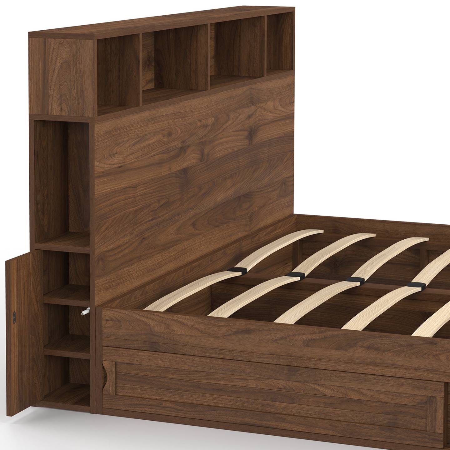 IDMARKET - Lit double CLEM avec rangements + tête de lit et sommier 140 x 190 cm effet noyer - Image 6