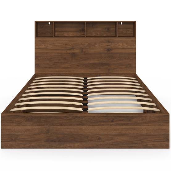 IDMARKET - Lit double CLEM avec rangements + tête de lit et sommier 140 x 190 cm effet noyer - Image 4