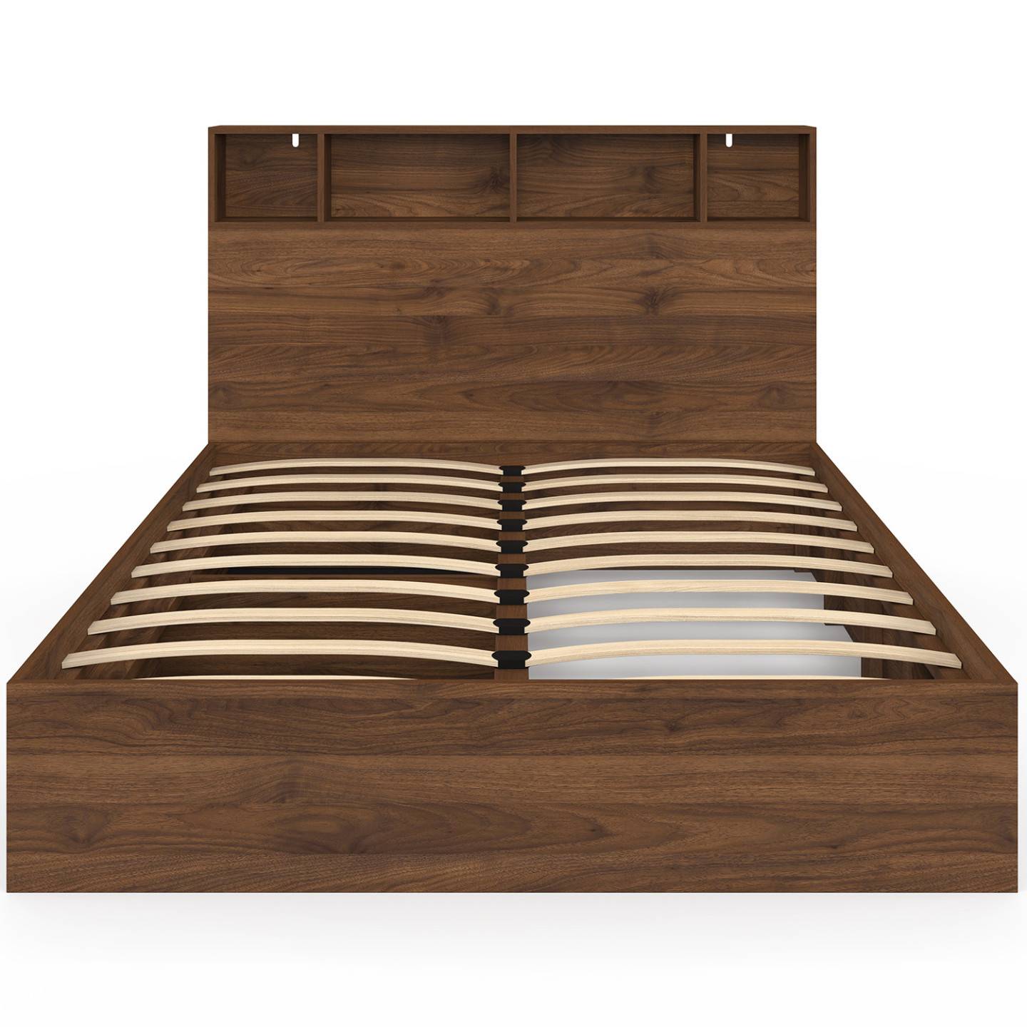 IDMARKET - Lit double CLEM avec rangements + tête de lit et sommier 140 x 190 cm effet noyer - Image 4