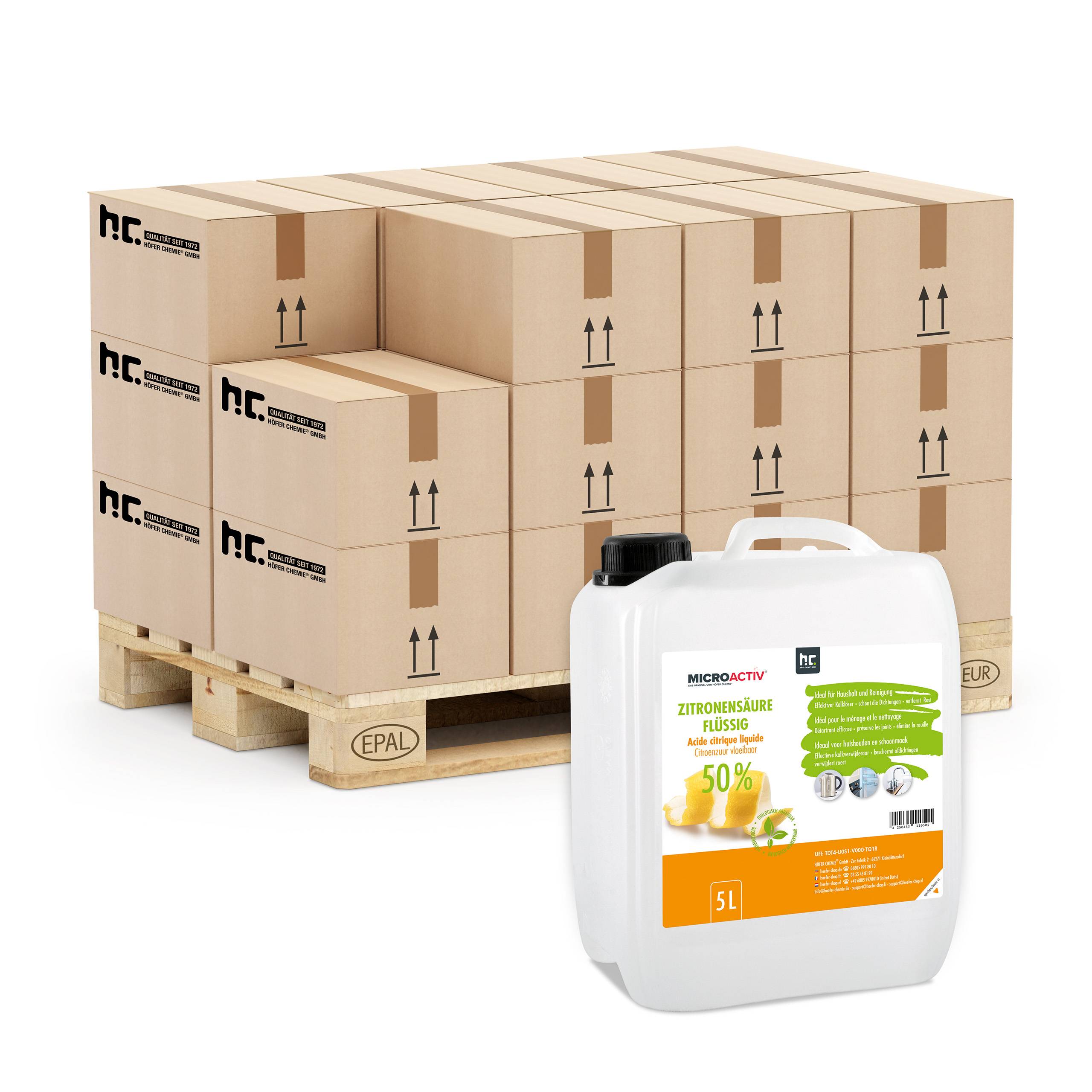 Acide Citrique Liquide 50% Microactiv® détartrant en bidon de 5 L x 96