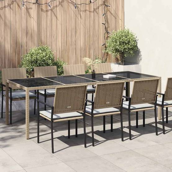 PANGIVO - Table de jardin verre trempé poly rotin beige 250 x 100 x 75 cm - PANGIVO - Image 1