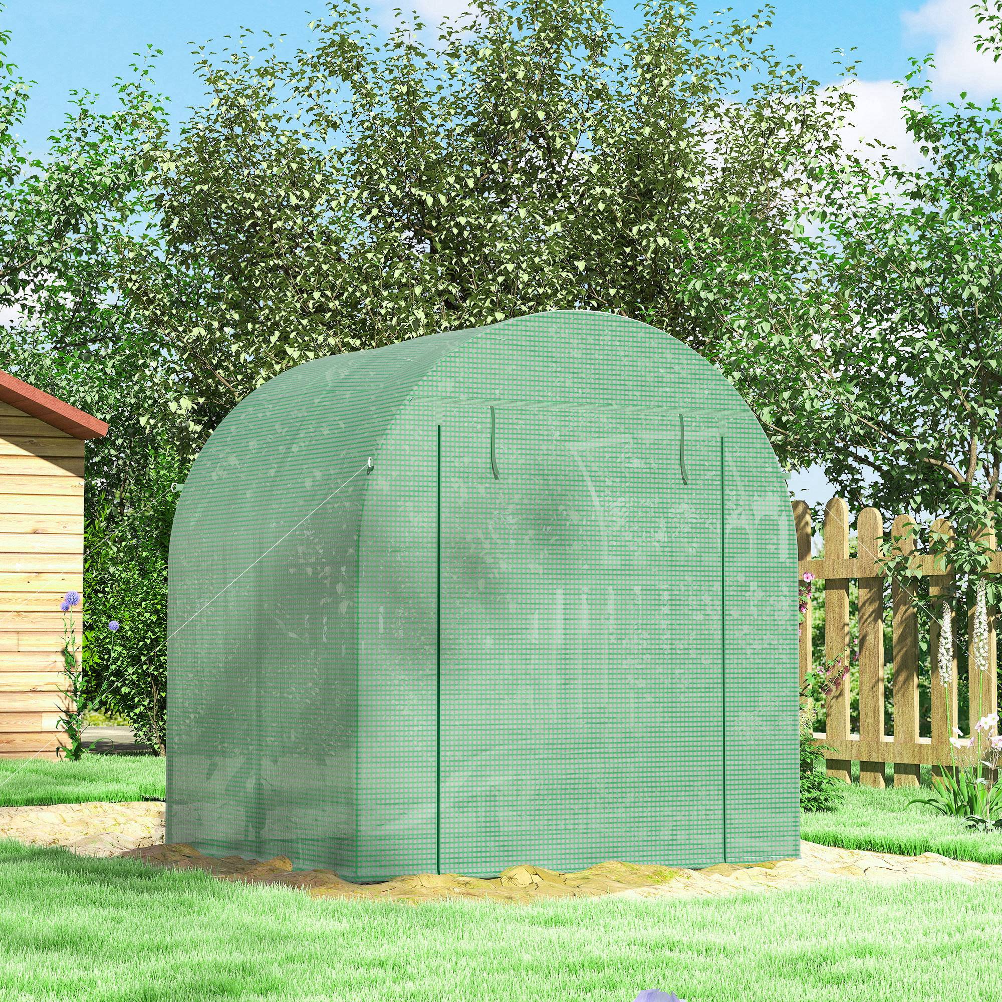 Serre tunnel de jardin 3,24m², serre de jardin tunnel porte et fenêtre enroulables, bâche PE, 180 x 180 x 200 cm, verte - Image 10