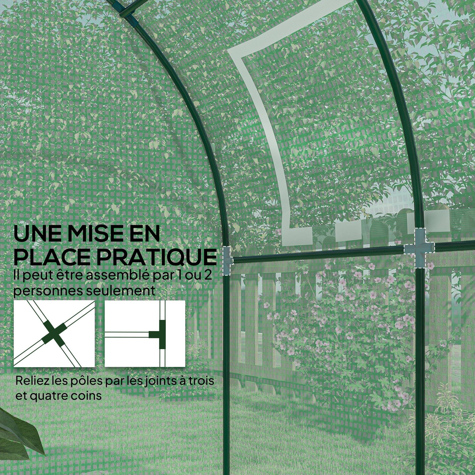 Serre tunnel de jardin 3,24m², serre de jardin tunnel porte et fenêtre enroulables, bâche PE, 180 x 180 x 200 cm, verte - Image 9