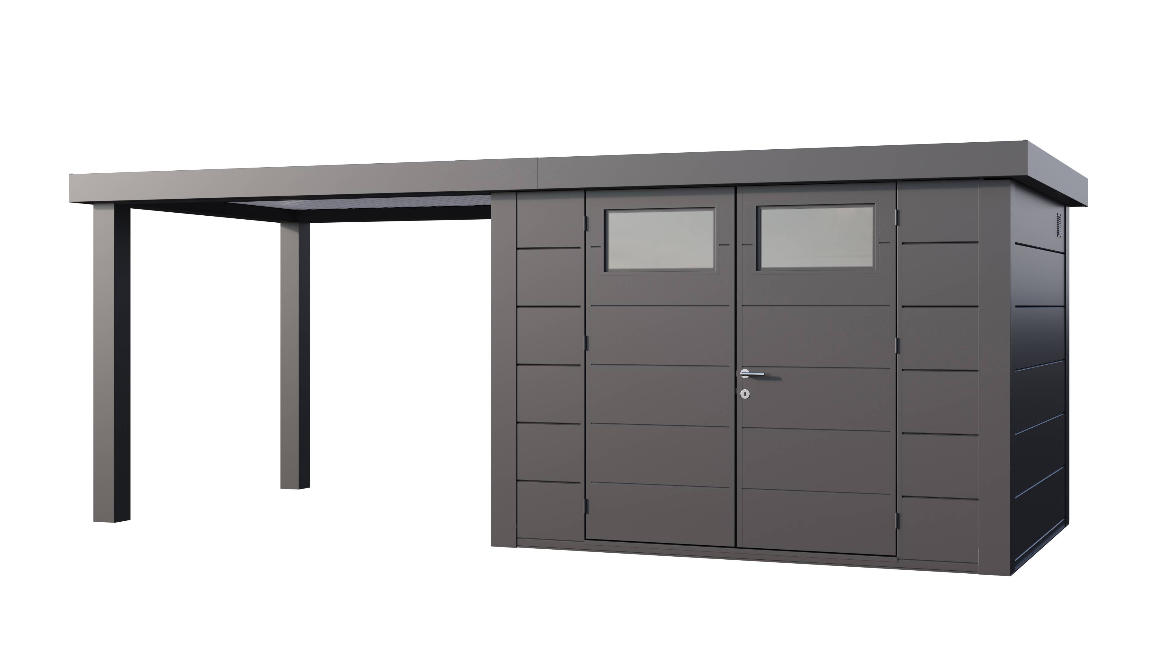 Telluria - Abri métal de jardin de 7,1 m² anthracite avec auvent de 6,8 m² ouvert à gauche- TELLURIA CLASSICO 3024 - Image 1