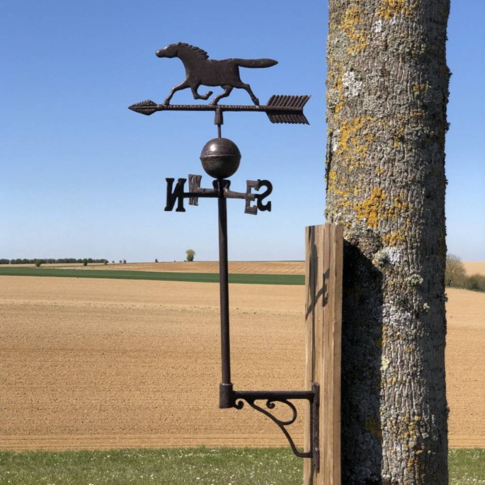 Girouette de jardin vent de toit en fonte marron 42 x 100 cm Chemin de campagne - Image 2