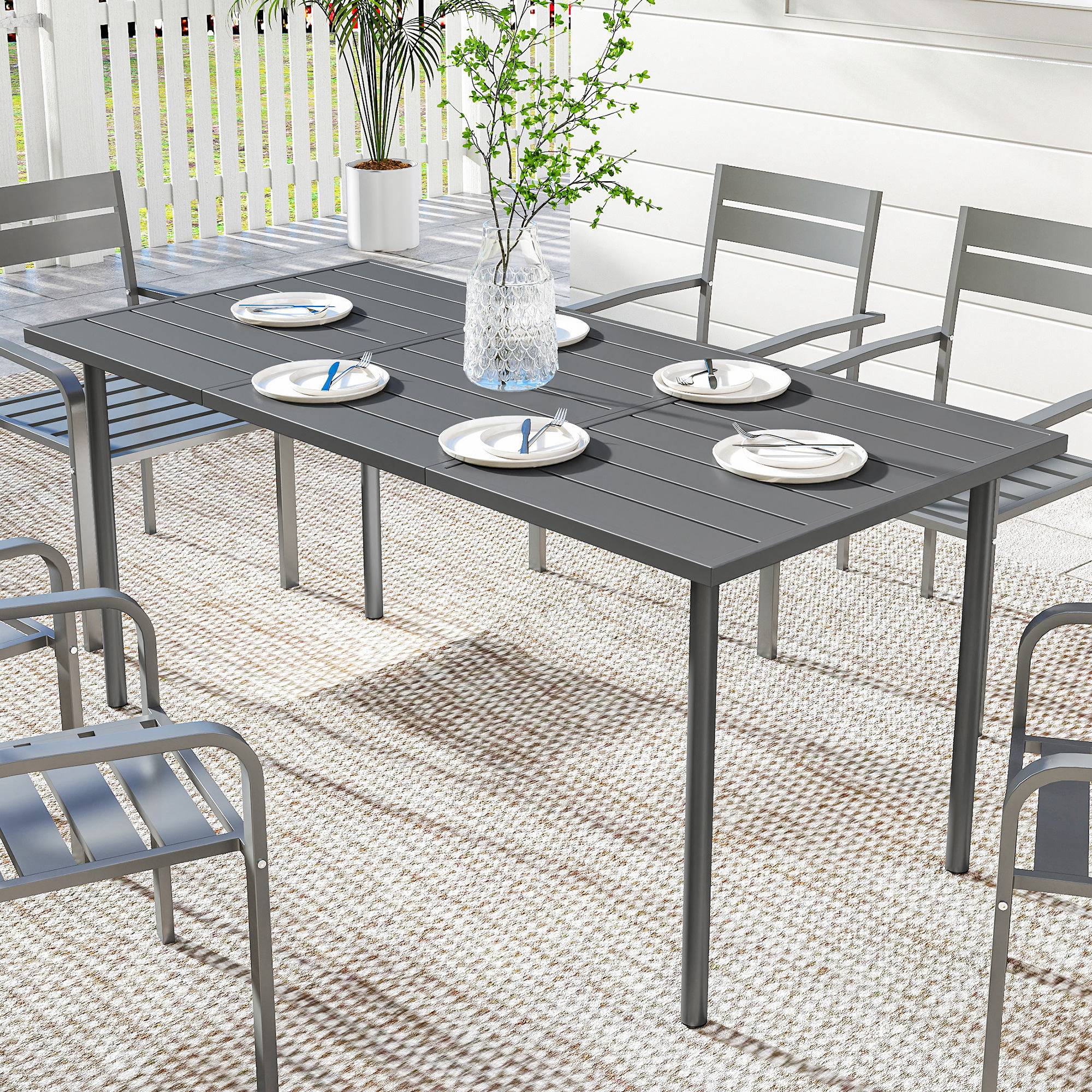 Table de jardin pour 6 personnes, 165 x 80 cm, table à manger extérieure rectangulaire avec plateau à lattes en métal - Image 4