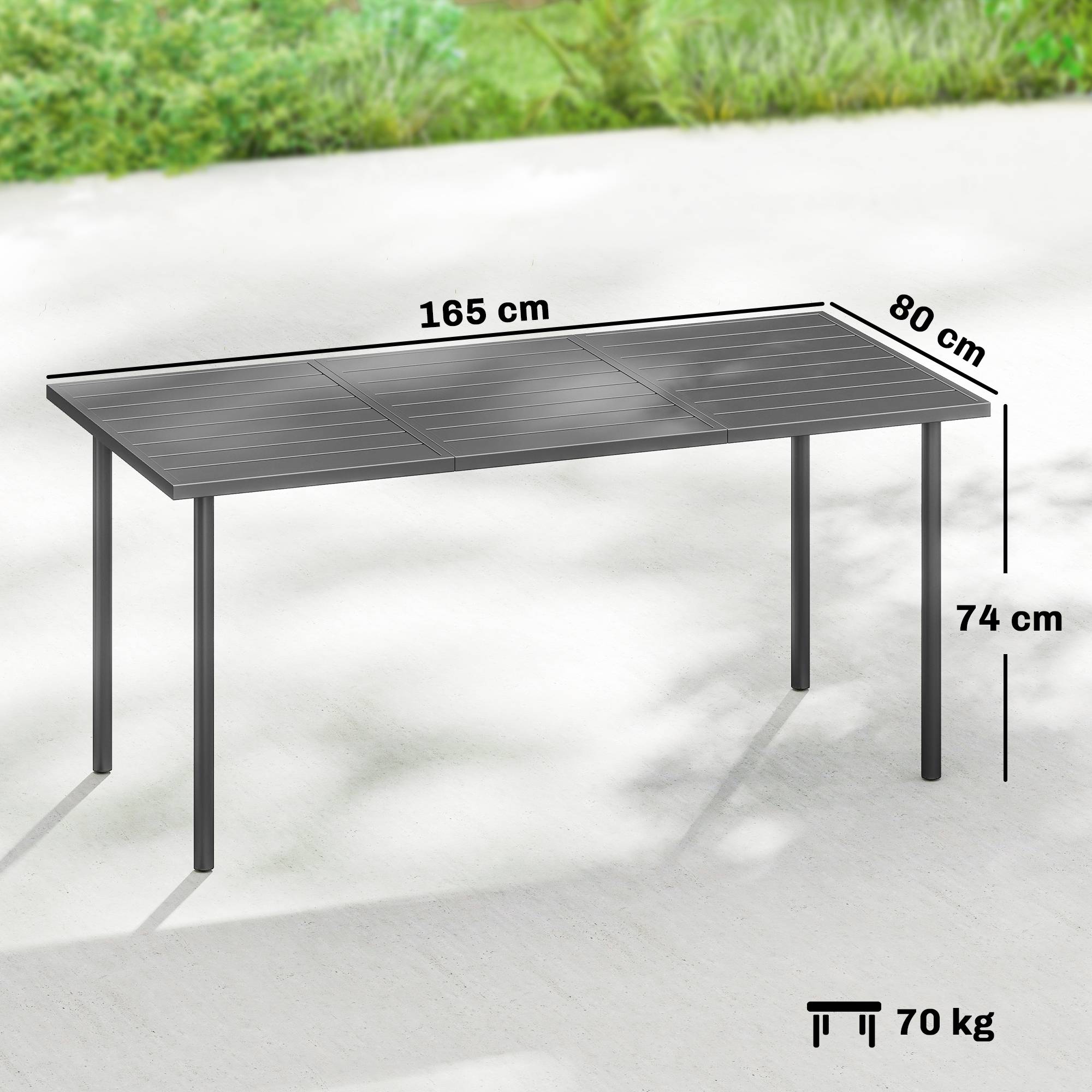 Table de jardin pour 6 personnes, 165 x 80 cm, table à manger extérieure rectangulaire avec plateau à lattes en métal - Image 5