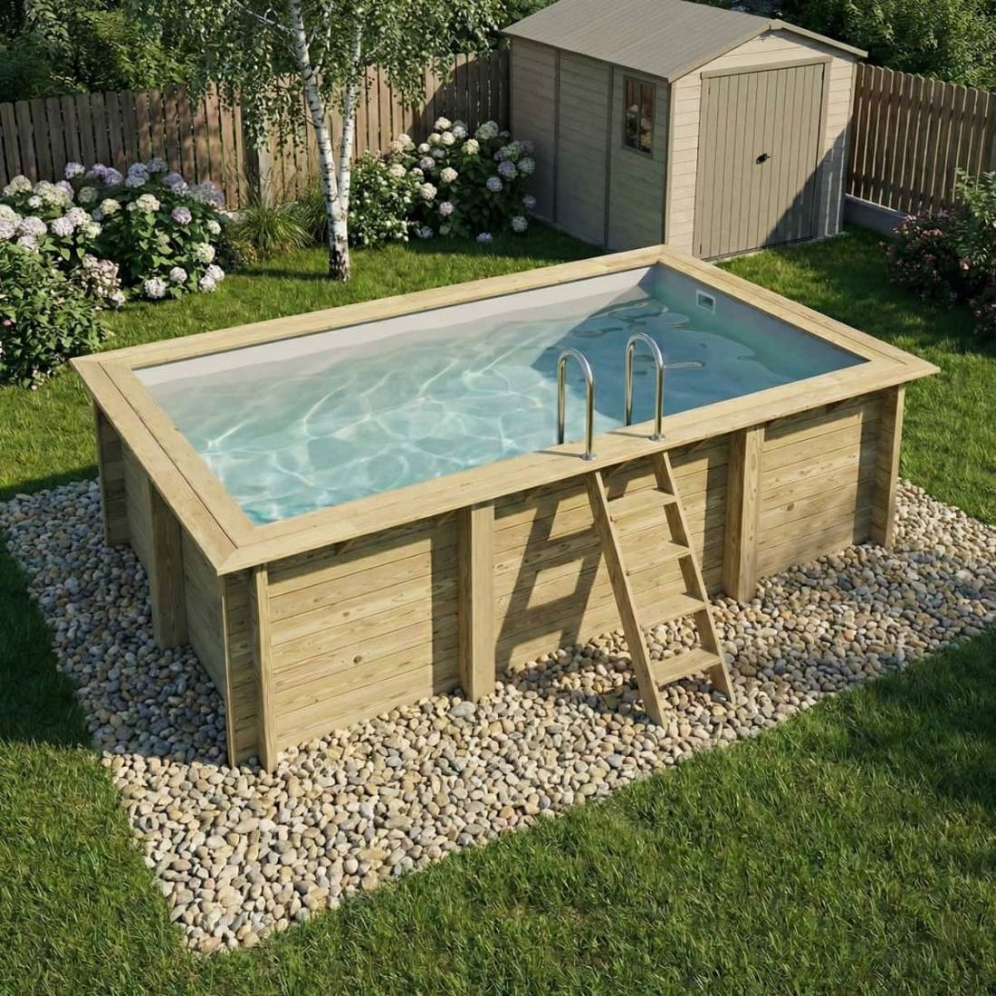 Altanka - Piscine hors sol en bois AQUA 4.65 x 2.85 - H.1.24 m, gris clair, fixations à sceller - BAS7306OSPI2 - ALTANKA - Image 2