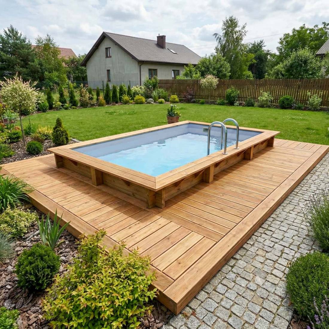 Altanka - Piscine hors sol en bois AQUA 4.65 x 2.85 - H.1.24 m, gris clair, fixations à sceller - BAS7306OSPI2 - ALTANKA - Image 3