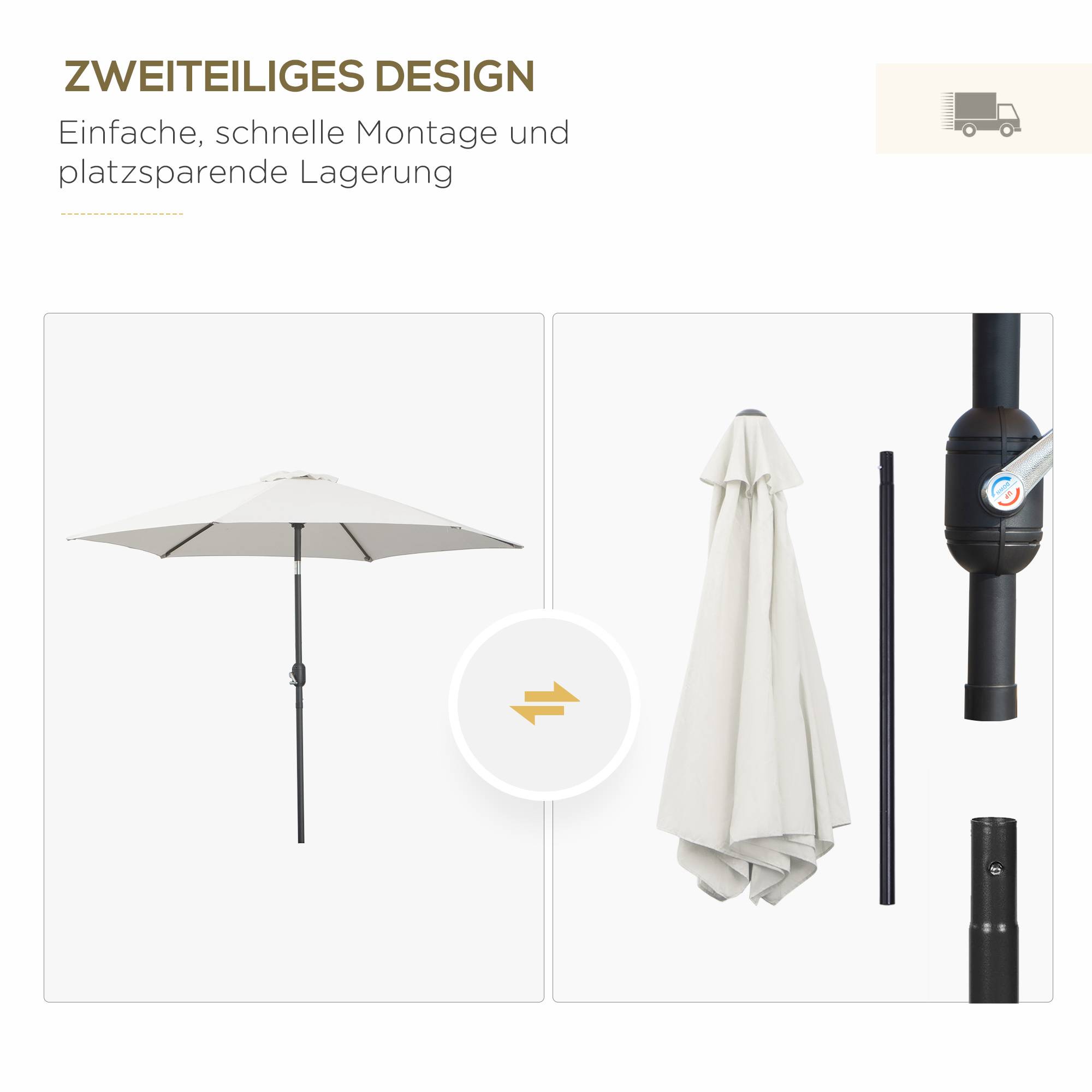 Parasol inclinable en aluminium et polyester beige 260 x 260 x 235 cm - PANGIVO - Image 9