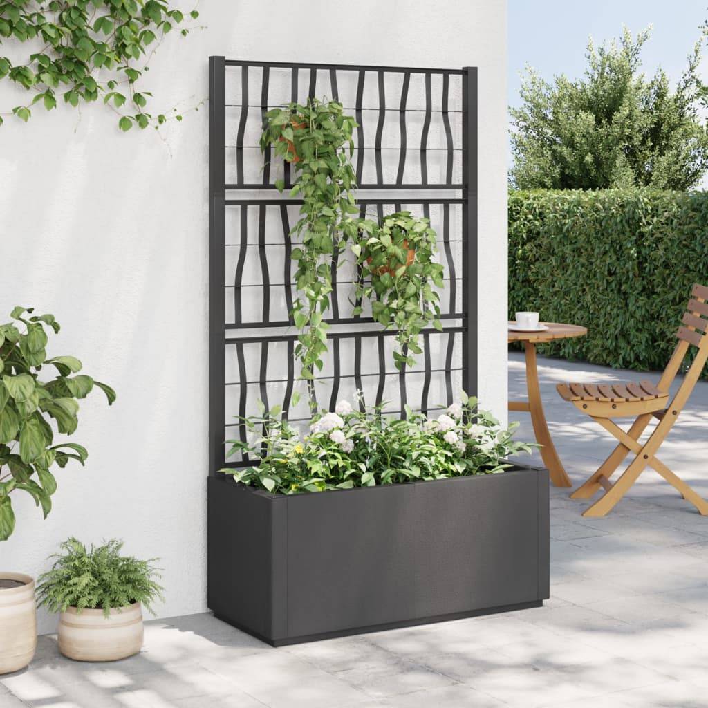 Jardinière, Bac à fleurs, Pot de fleurs avec treillis gris foncé 80x36x140 cm PP - Image 2