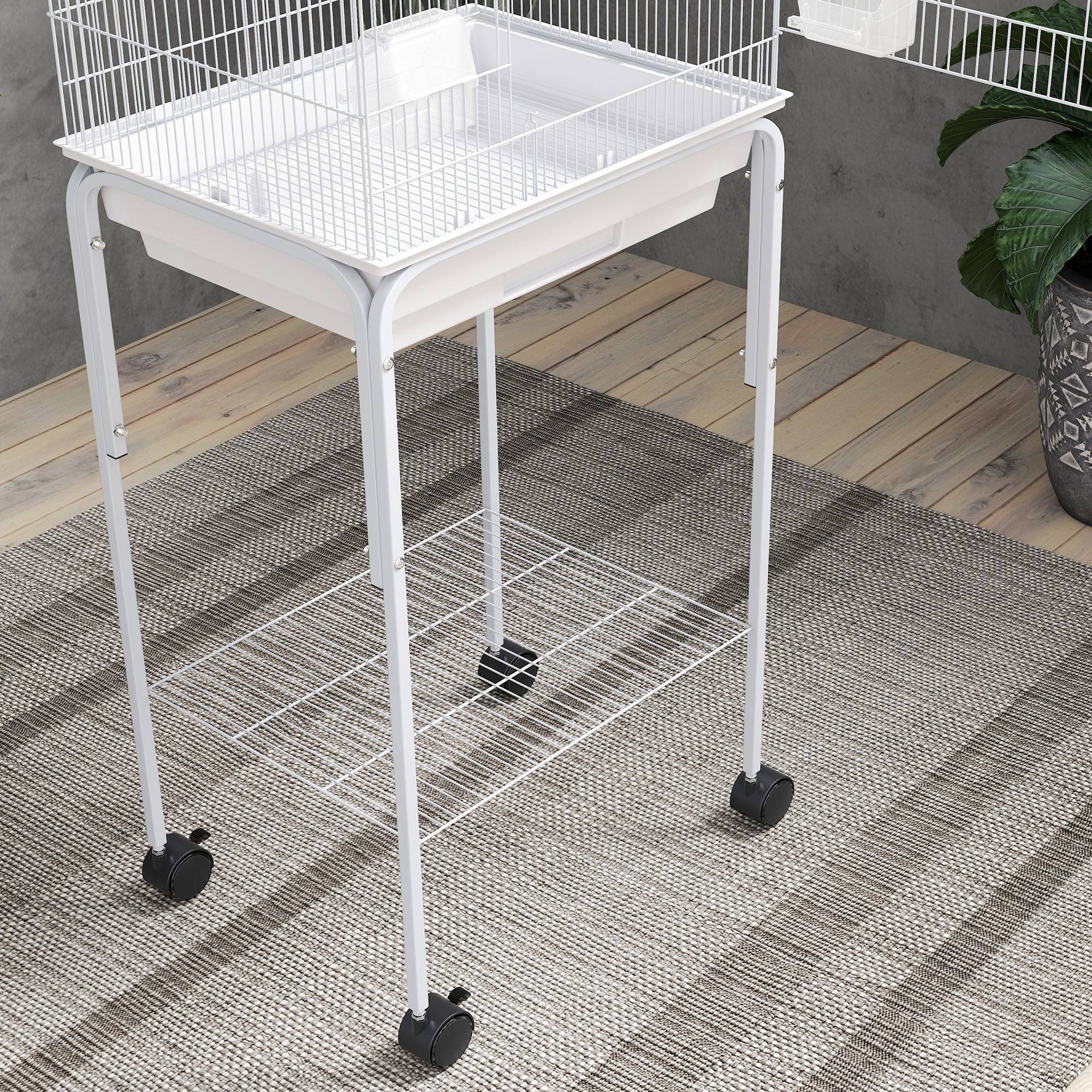 Cage à Oiseaux sur Roulettes Acier Volière pour Canaris Perruches avec Étagère 124 cm Blanc - ComfortXL Outdoor Living - Image 10