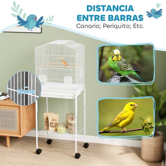 Cage à Oiseaux sur Roulettes Acier Volière pour Canaris Perruches avec Étagère 124 cm Blanc - ComfortXL Outdoor Living - Image 8
