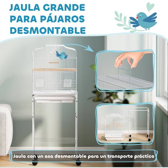 Cage à Oiseaux sur Roulettes Acier Volière pour Canaris Perruches avec Étagère 124 cm Blanc - ComfortXL Outdoor Living - Image 6