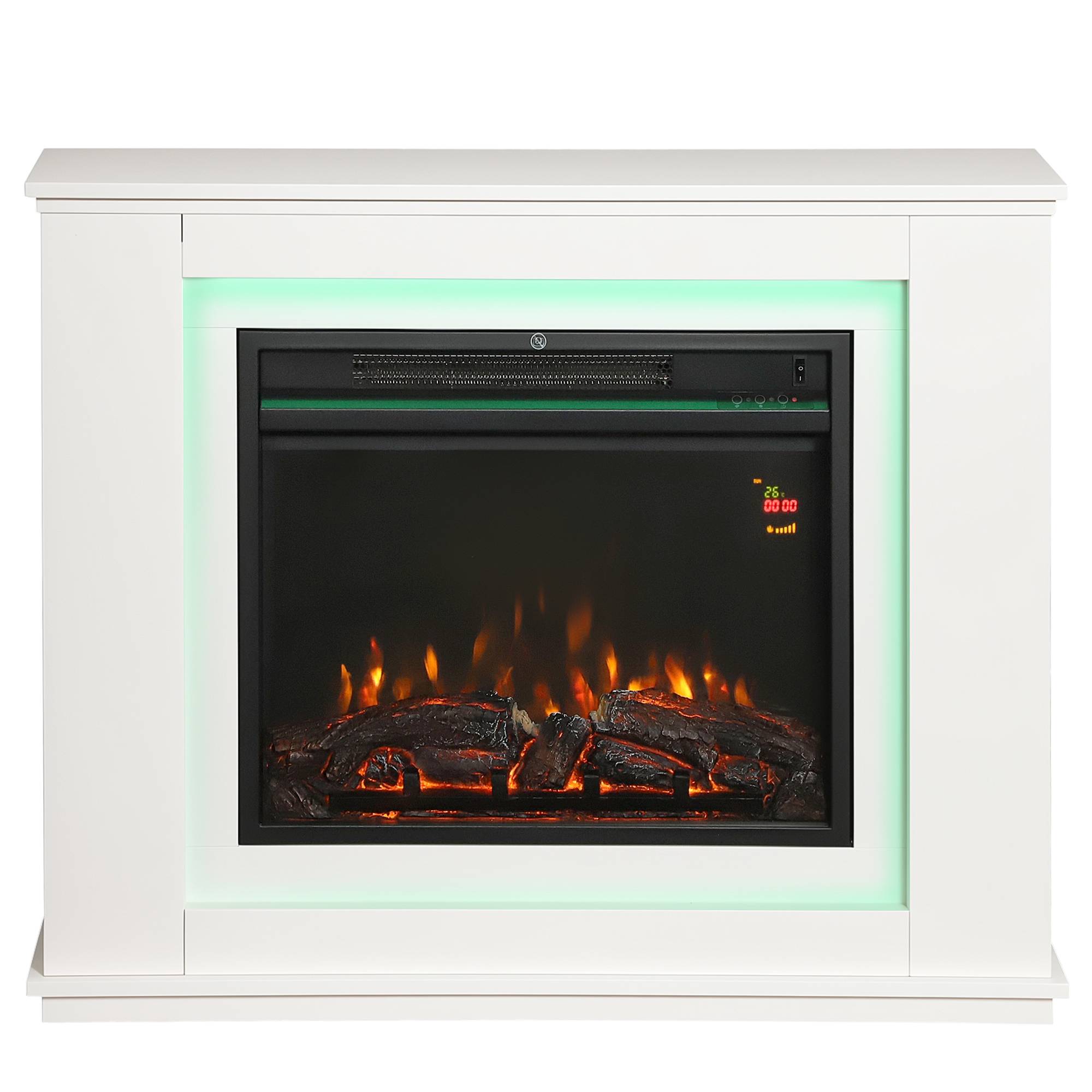Cheminée électrique 1000/2000W effet flamme 5 niveaux luminosité et 12 couleurs 30 m² blanc - Image 2