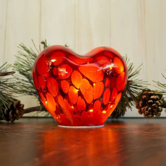 Home Edelweiss - Lampe Simona cœur rouge led en verre 15x11x9cm - Image 1