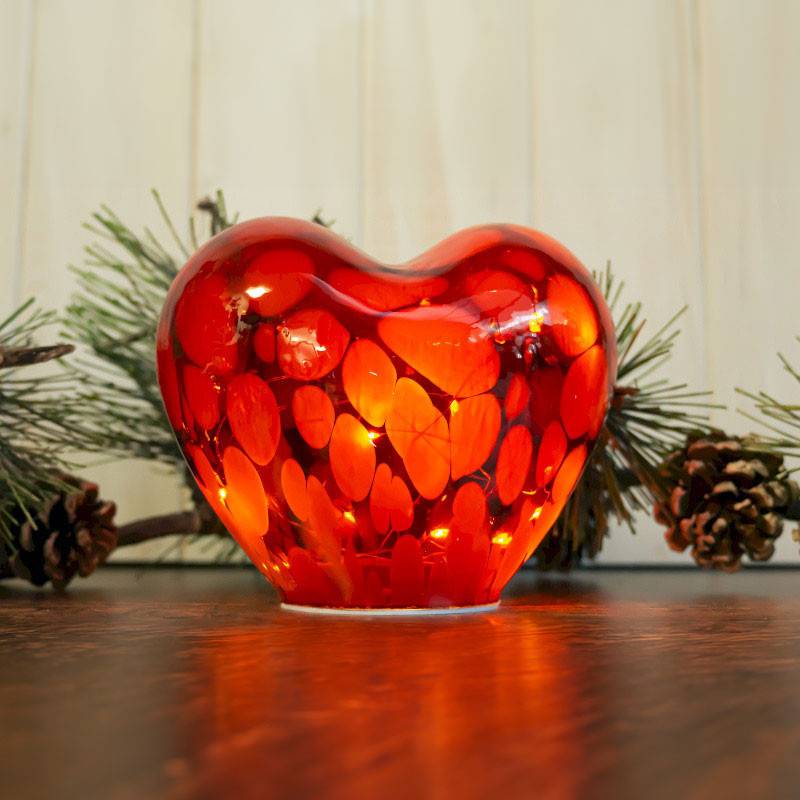 Home Edelweiss - Lampe Simona cœur rouge led en verre 15x11x9cm - Image 1