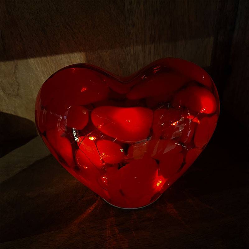 Home Edelweiss - Lampe Simona cœur rouge led en verre 15x11x9cm - Image 4