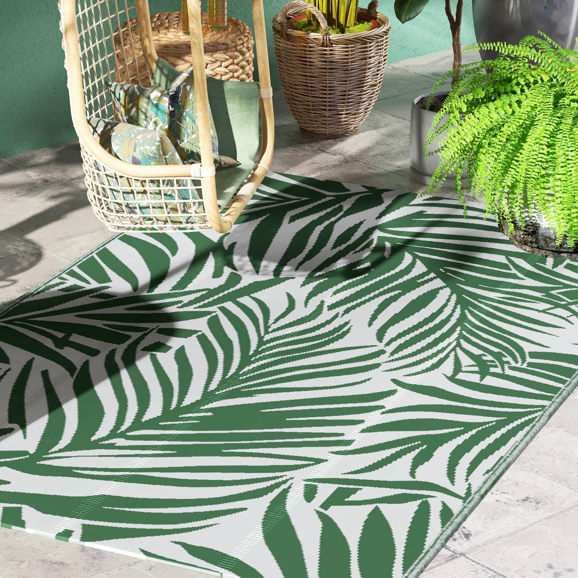 Tapis d'extérieur réversible Polypropylène Terrasse jardin Motif feuilles 152x243cm Vert - ComfortXL Outdoor Living - Image 3
