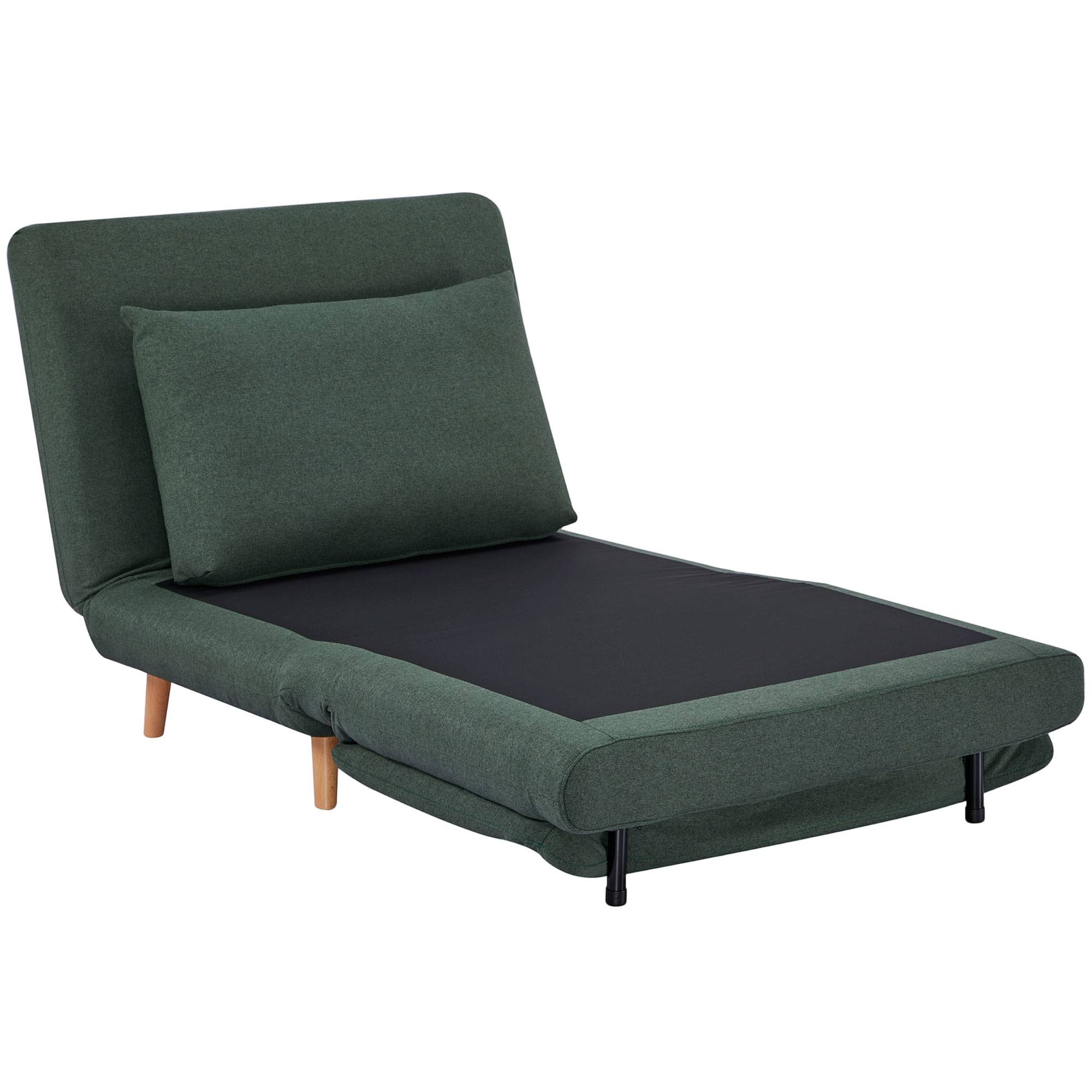 Fauteuil convertible 3 en 1 avec fonction lit, inclinable, dossier réglable, pieds en hêtre, coussin, vert foncé - Image 2