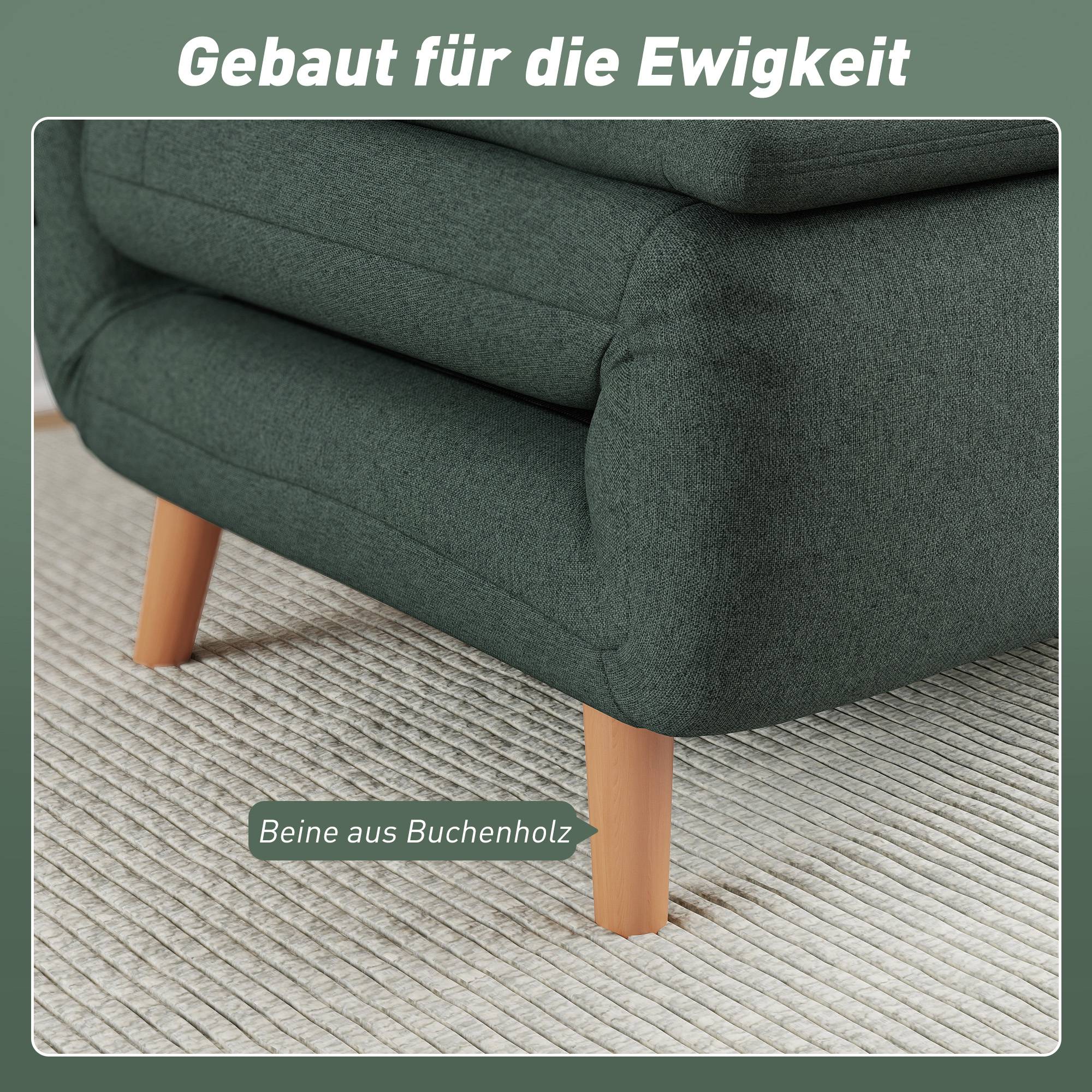 Fauteuil convertible 3 en 1 avec fonction lit, inclinable, dossier réglable, pieds en hêtre, coussin, vert foncé - Image 9