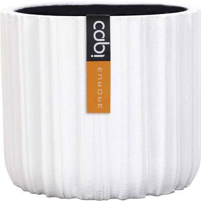 Artificielles - Pot polyester eggpot stries H 12,5 cm, Ø 14 cm, Blanc - Image 2