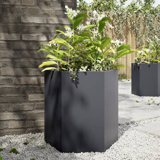 Jardinière acier anthracite hexagone 46 x 40 x 45 cm - PANGIVO - Image 1