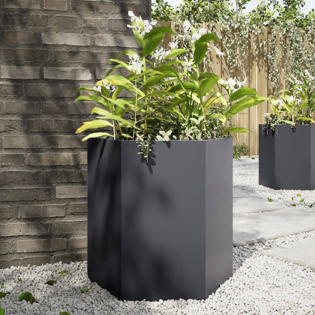 Jardinière acier anthracite hexagone 46 x 40 x 45 cm - PANGIVO - Image 1