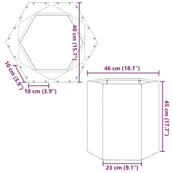 Jardinière acier anthracite hexagone 46 x 40 x 45 cm - PANGIVO - Image 9