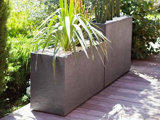 Eda - Lot de 2 Jardinières Muret Volcania effet pierre - 99,5 x 39,5 x 60 cm - 116 L - Gris anthracite - Eda - Image 3