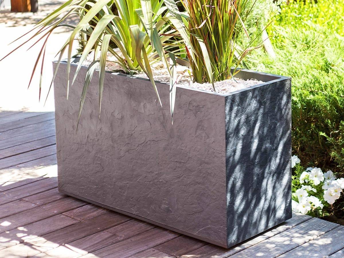 Eda - Lot de 2 Jardinières Muret Volcania effet pierre - 99,5 x 39,5 x 60 cm - 116 L - Gris anthracite - Eda - Image 2