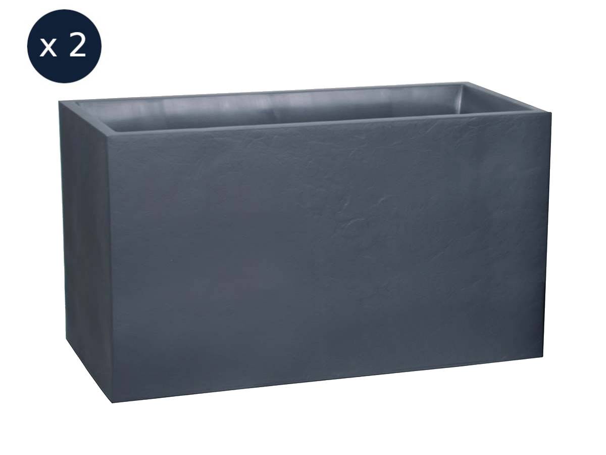 Eda - Lot de 2 Jardinières Muret Volcania effet pierre - 99,5 x 39,5 x 60 cm - 116 L - Gris anthracite - Eda