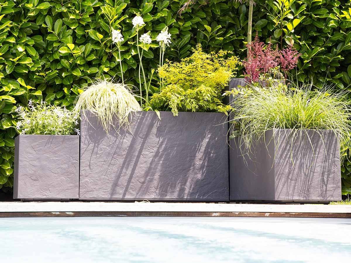 Eda - Lot de 2 Jardinières Muret Volcania effet pierre - 99,5 x 39,5 x 60 cm - 116 L - Gris anthracite - Eda - Image 4