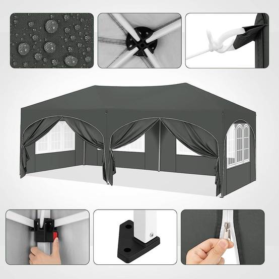 Kiosque 3x6 m avec 6 parois latérales, anti-UV performant pour tente de fête - Image 2