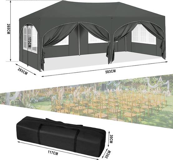 Kiosque 3x6 m avec 6 parois latérales, anti-UV performant pour tente de fête - Image 4