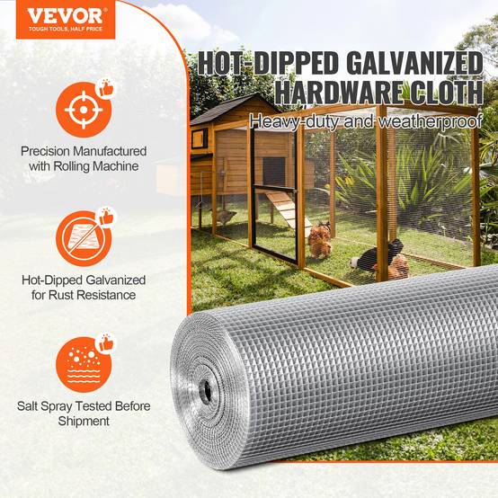 Vevor - VEVOR Grillage métallique soudé galvanisé 0.915x15.24m, maille 6.35x6.35mm, pour clôture/cage à lapins. - Image 2