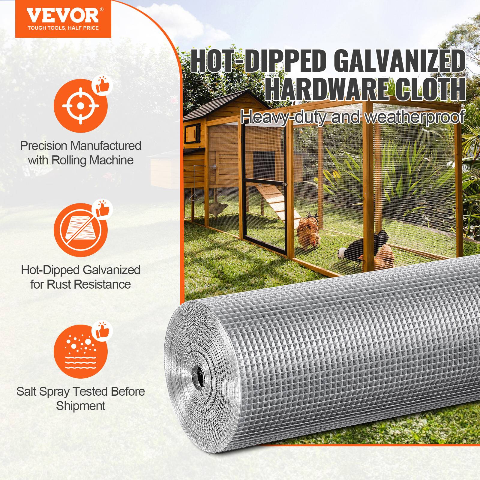 Vevor - VEVOR Grillage métallique soudé galvanisé 0.915x15.24m, maille 6.35x6.35mm, pour clôture/cage à lapins. - Image 2