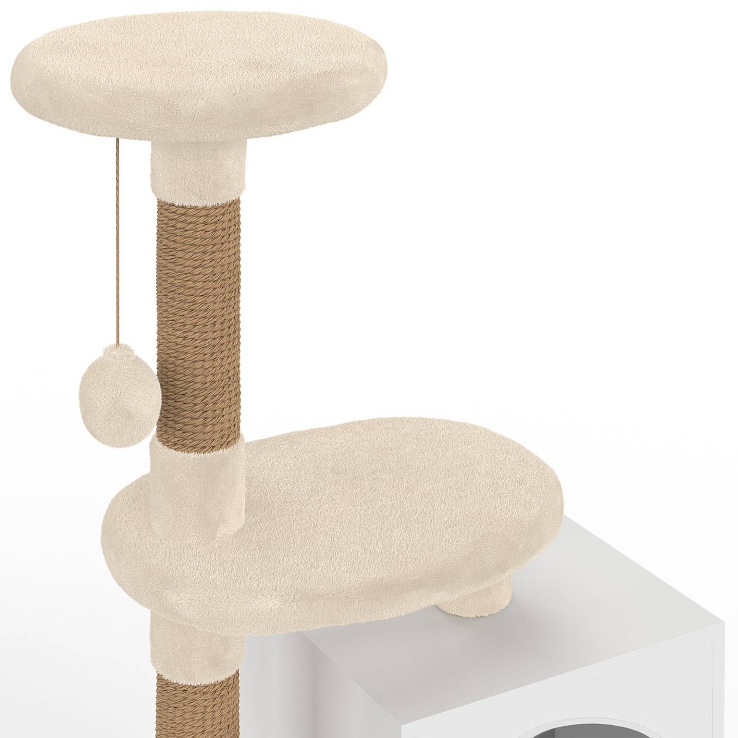 IDMARKET - Maison de toilette pour chat avec arbre à chat, cache-litière 2 portes, niche et plateforme en bois blanc - Image 7