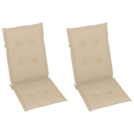 Lot de 2 Chaises de jardin | Chaise d'extérieur et coussins beige Bois teck massif - Image 6