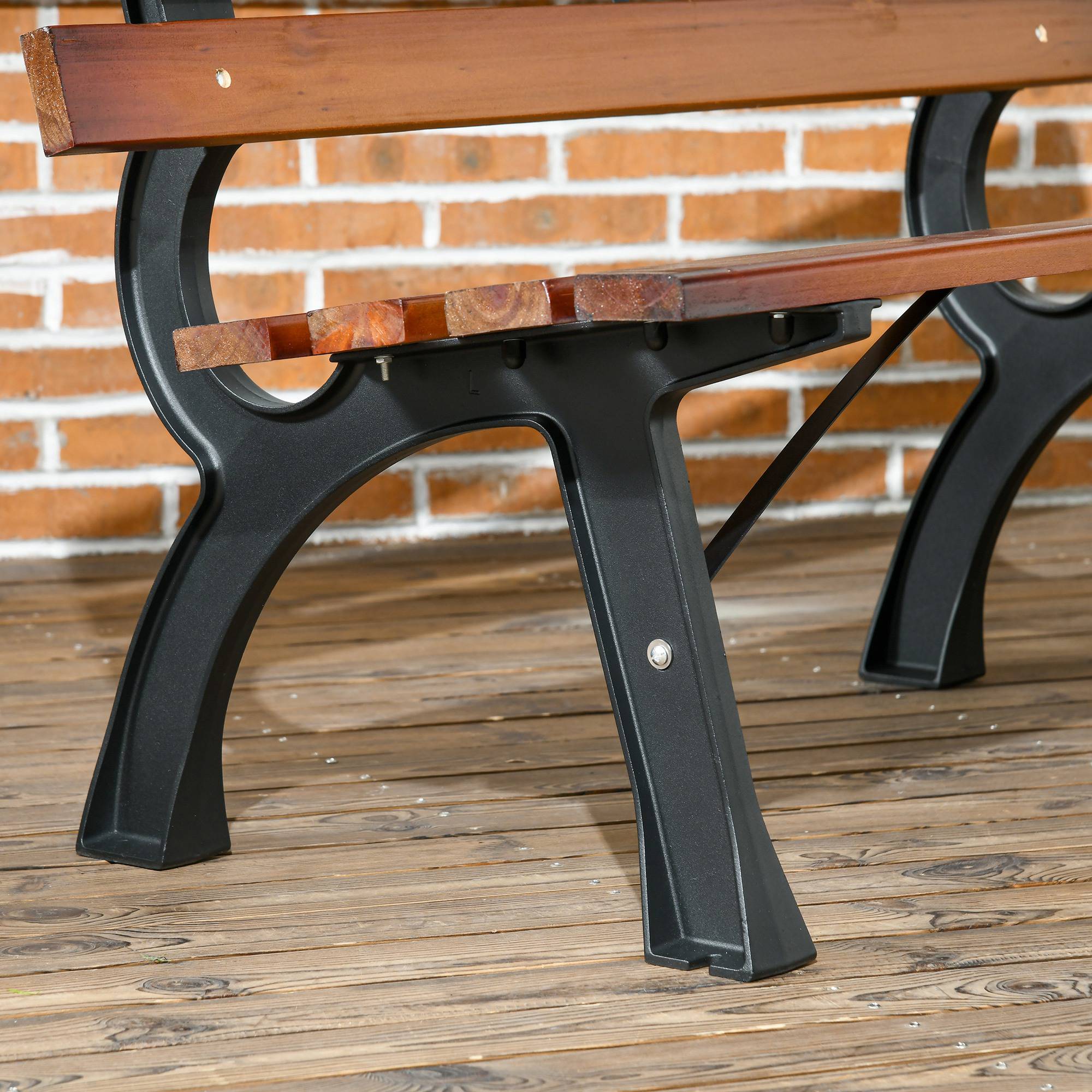 Banc 2 places, pour jardin et terrasse, en fonte d'aluminium et bois naturel, 120 x 57 x 70 cm, marron - Image 10