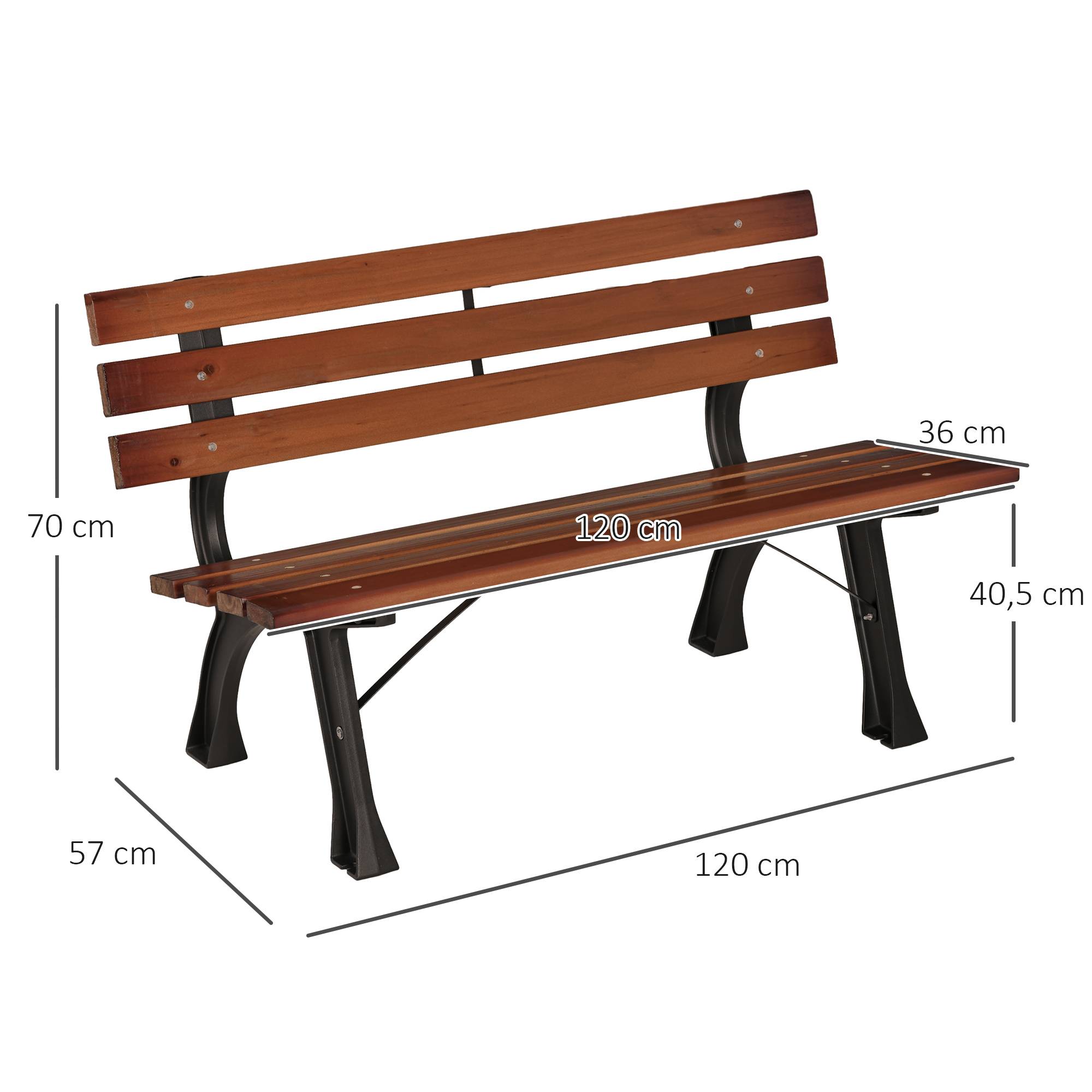 Banc 2 places, pour jardin et terrasse, en fonte d'aluminium et bois naturel, 120 x 57 x 70 cm, marron - Image 5