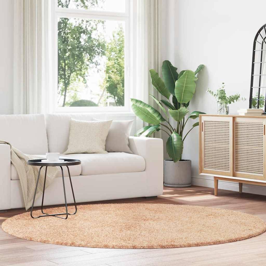 TapisRond Grand Format en Polyester Doux et Confortable pour Salon Beige 200x200 cm – ComfortXL Outdoor Living - Image 1