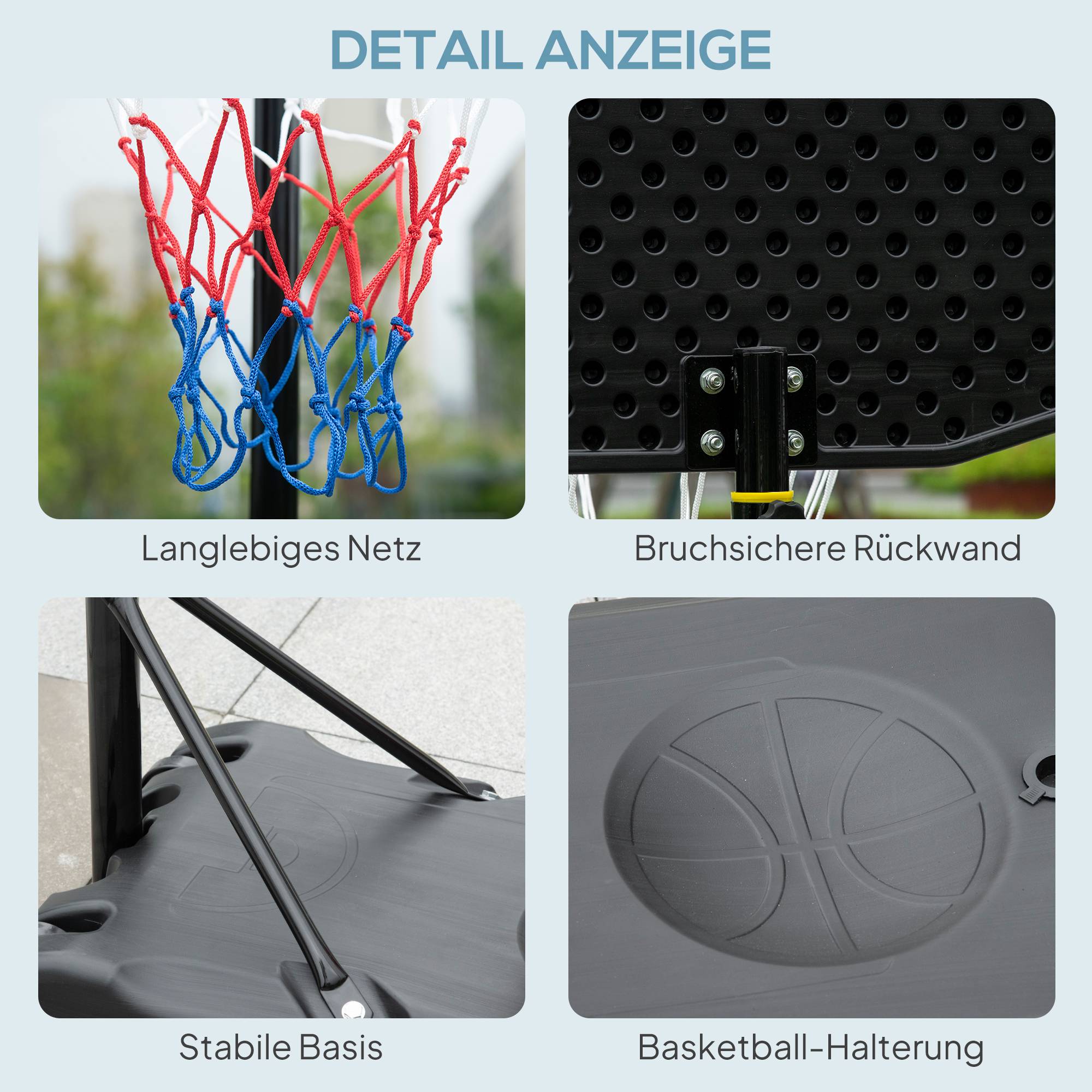 ComfortXL - Panier de basket extérieur acier et PE noir hauteur 160-210 cm pour jeunes avec roulettes et base lestable - Image 7