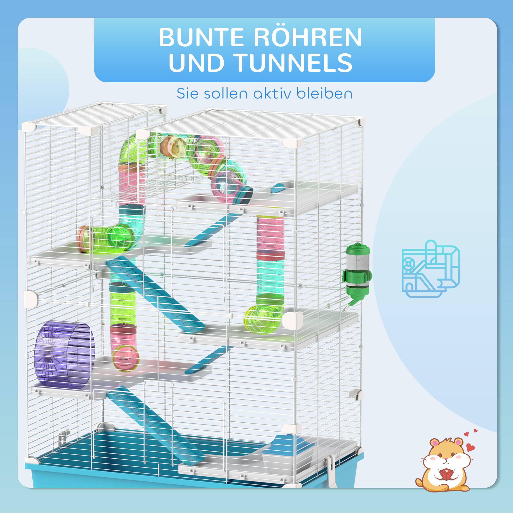 Cage Hamster 6 Niveaux Tubes Tunnels Accessoires Inclus 58x36x81cm Bleu - ComfortXL Pet Living - Image 6