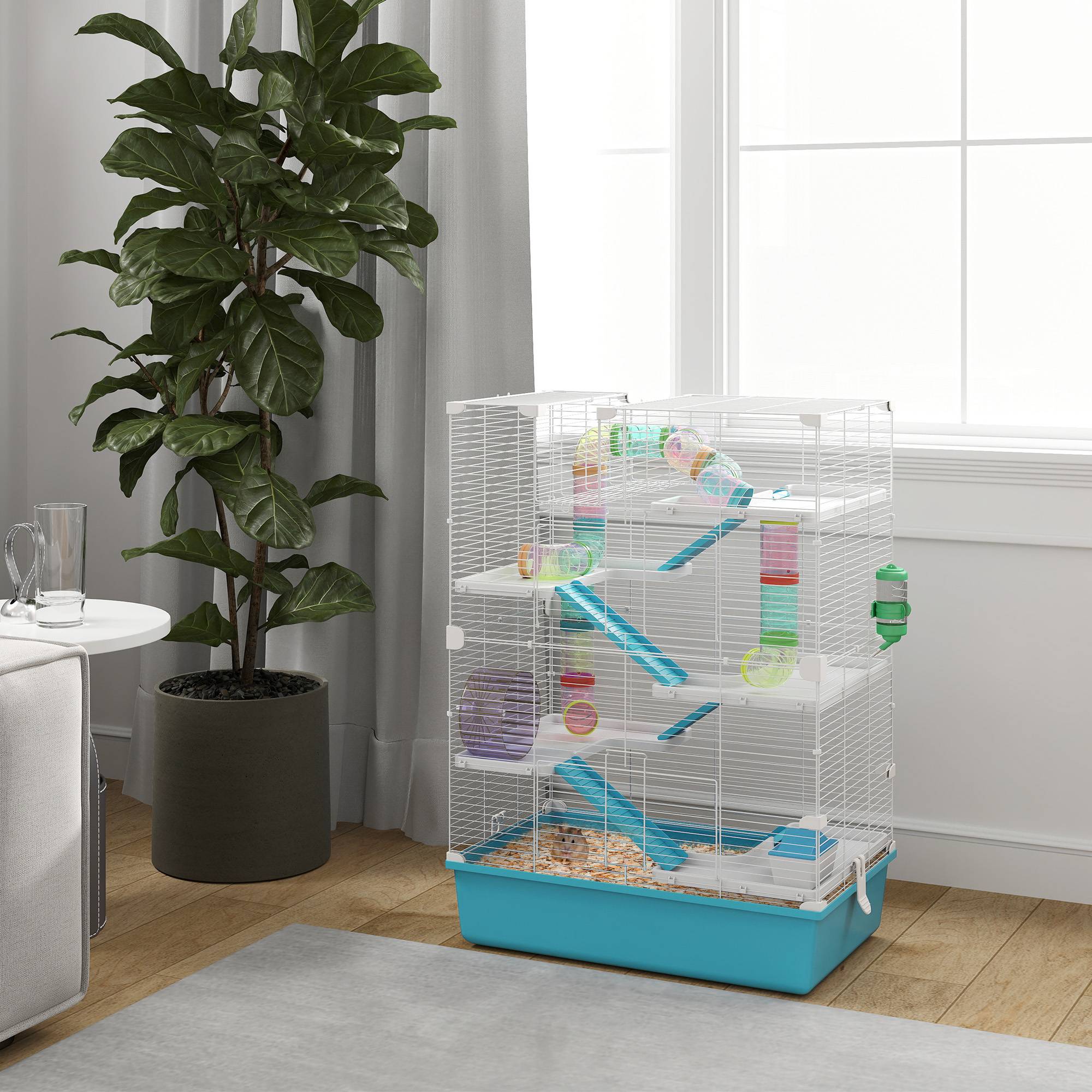 Cage Hamster 6 Niveaux Tubes Tunnels Accessoires Inclus 58x36x81cm Bleu - ComfortXL Pet Living - Image 1