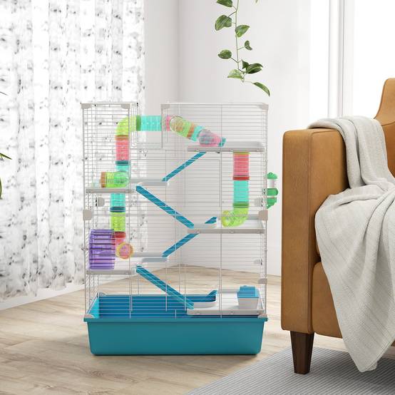 Cage Hamster 6 Niveaux Tubes Tunnels Accessoires Inclus 58x36x81cm Bleu - ComfortXL Pet Living - Image 7